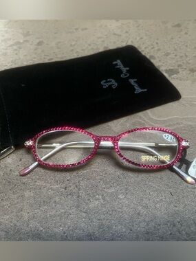 NWT Jimmy Crystal Oval Pink and White Swarovski Crystal Readers +2.50